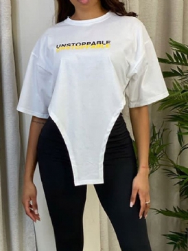 Medellånga Halvärm Letter Lös Sommar T-Shirt