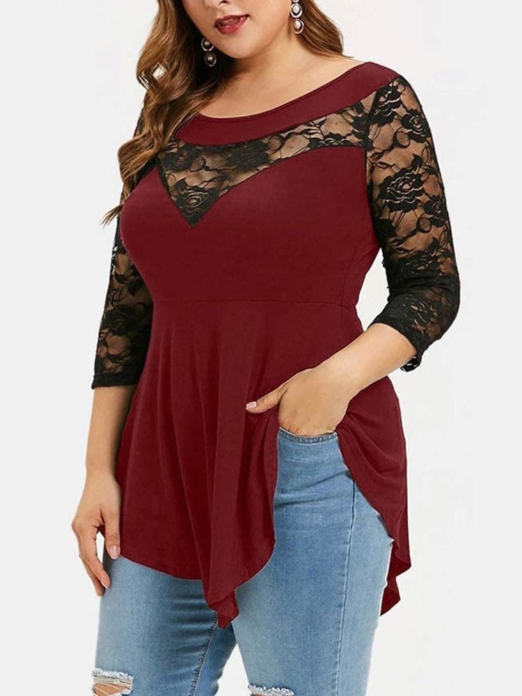 Medellånga Trekvartsärm Blommig Mode T-Shirt För Kvinnor