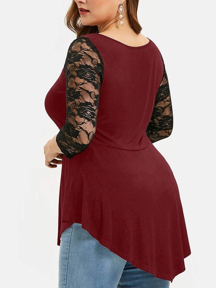 Medellånga Trekvartsärm Blommig Mode T-Shirt För Kvinnor