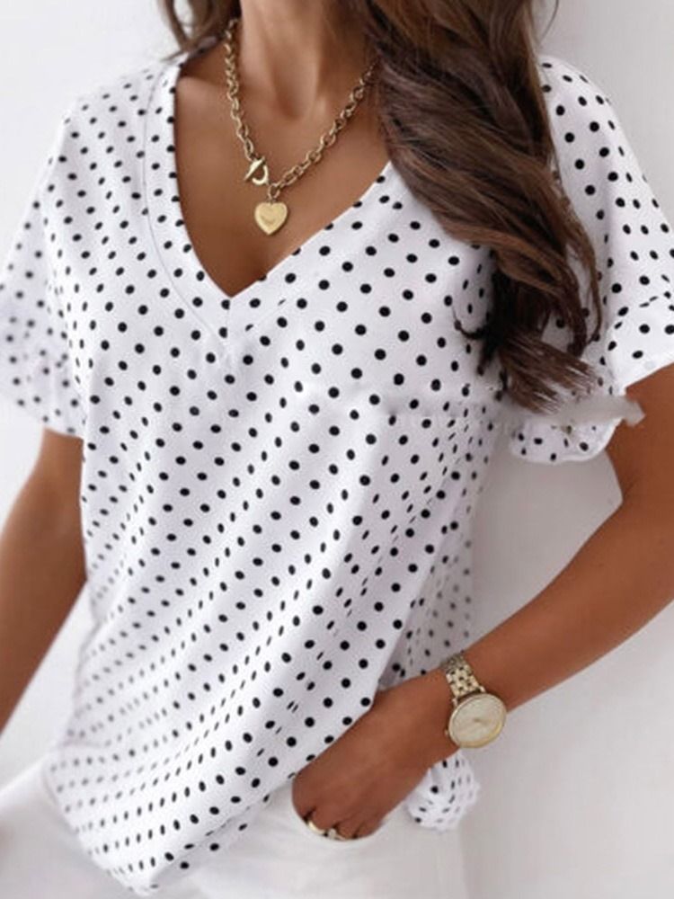 Polka Dots Standard Kortärmad Mode Lös T-Shirt För Kvinnor