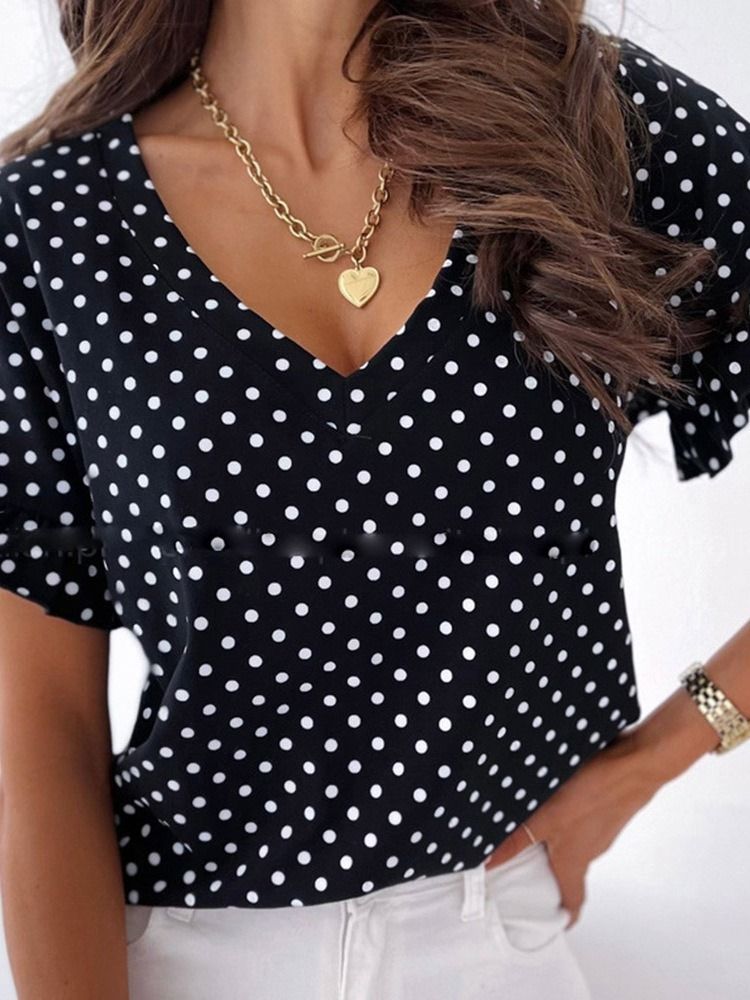 Polka Dots Standard Kortärmad Mode Lös T-Shirt För Kvinnor