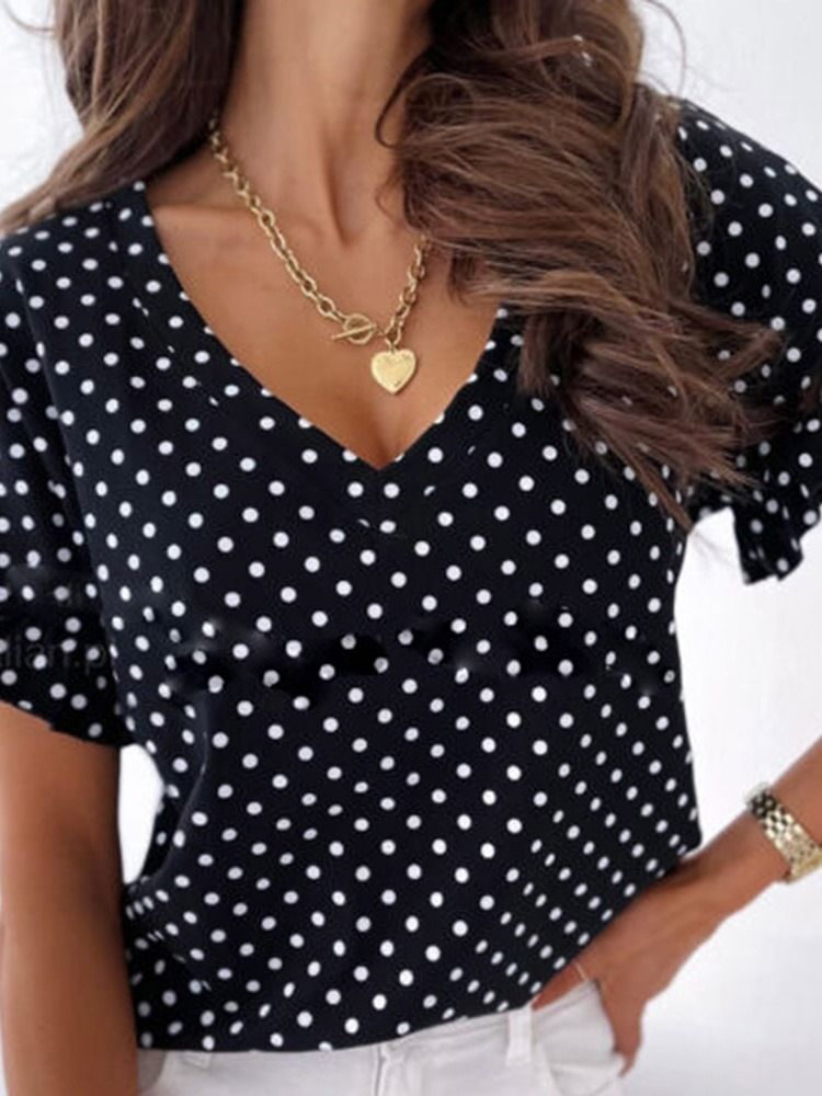 Polka Dots Standard Kortärmad Mode Lös T-Shirt För Kvinnor