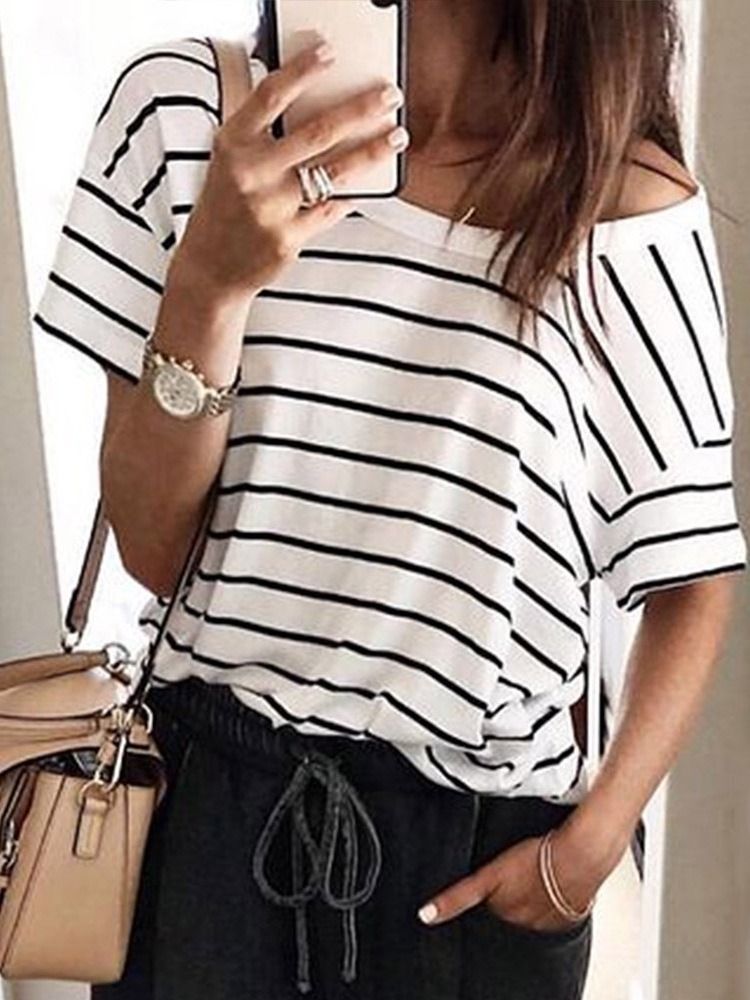 Randig Kortärmad Standard Vår Casual T-Shirt
