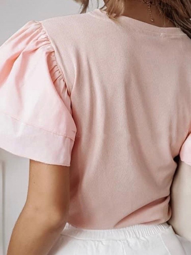 Rundhalsad Enfärgad Kortärmad Dammode Vit Slimmad T-Shirt