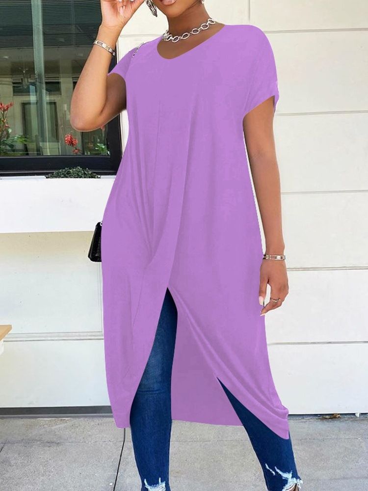 Rundhalsad Kortärmad Lång Kontorsdam Slim T-Shirt