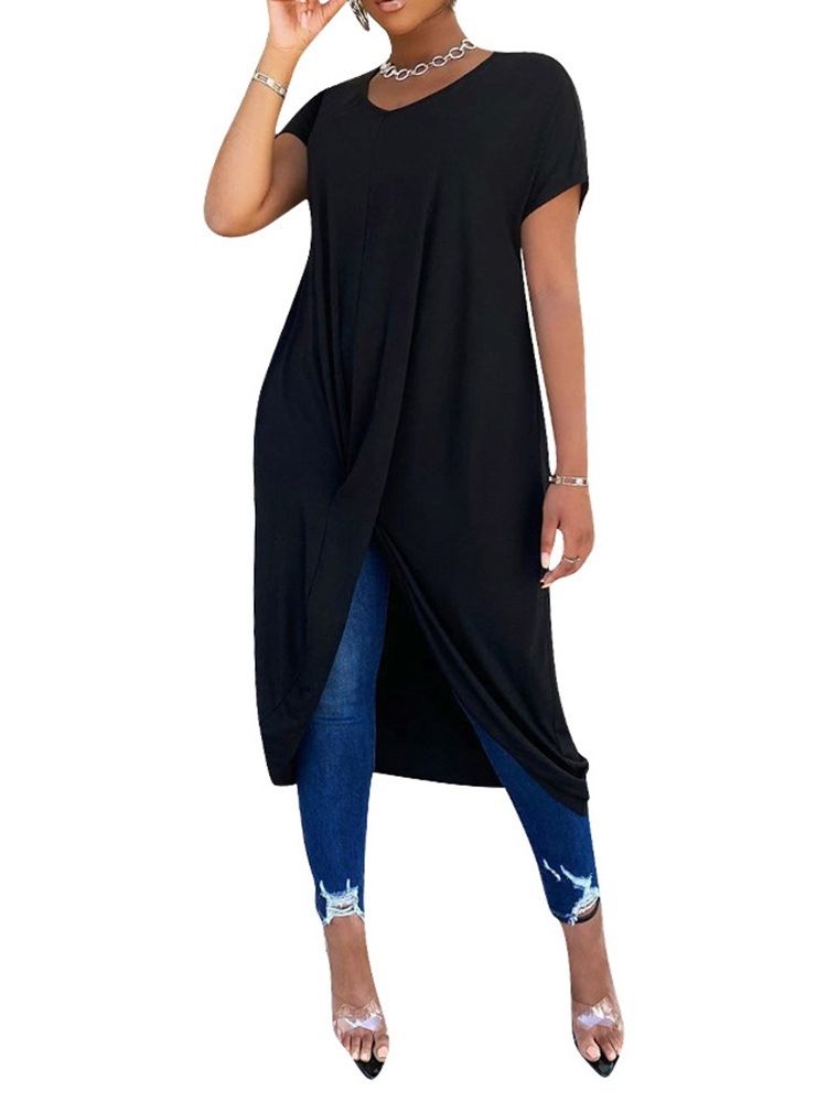Rundhalsad Kortärmad Lång Kontorsdam Slim T-Shirt