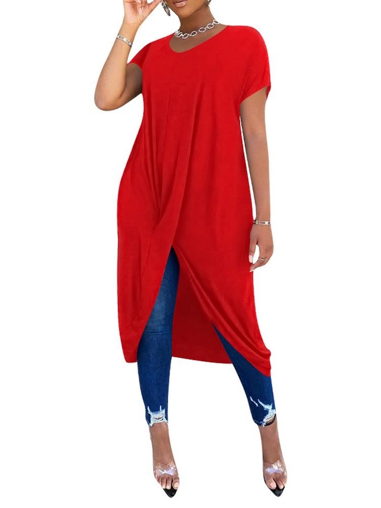 Rundhalsad Kortärmad Lång Kontorsdam Slim T-Shirt