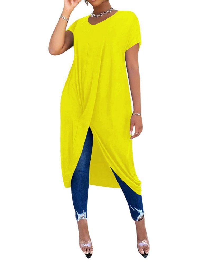 Rundhalsad Kortärmad Lång Kontorsdam Slim T-Shirt