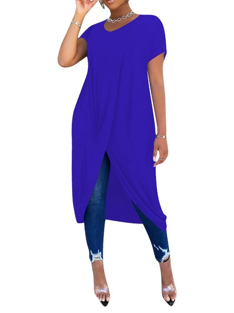 Rundhalsad Kortärmad Lång Kontorsdam Slim T-Shirt