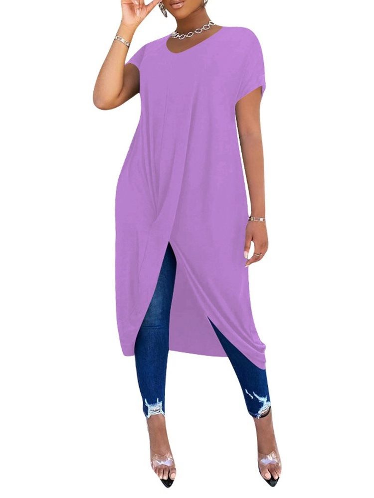 Rundhalsad Kortärmad Lång Kontorsdam Slim T-Shirt