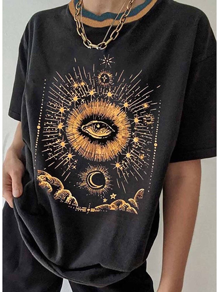 Rundhalsad Kortärmad Star Casual T-Shirt För Kvinnor