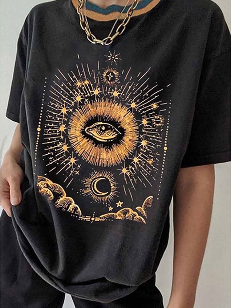Rundhalsad Kortärmad Star Casual T-Shirt För Kvinnor