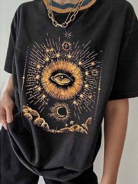 Rundhalsad Kortärmad Star Casual T-Shirt För Kvinnor