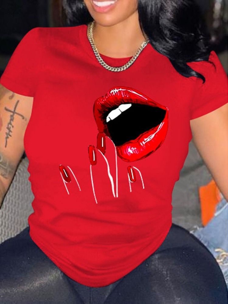 Rundhalsad Kortärmad Tecknad Dammode Lös T-Shirt