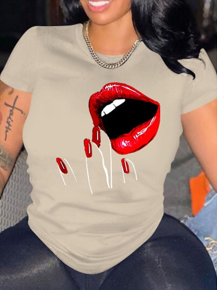 Rundhalsad Kortärmad Tecknad Dammode Lös T-Shirt