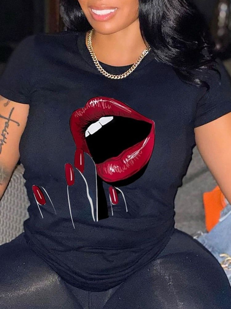 Rundhalsad Kortärmad Tecknad Dammode Lös T-Shirt