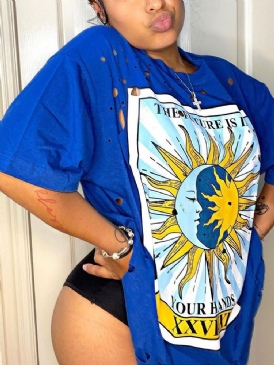 Rundhalsad Medellånga Bokstavsmode T-Shirt För Kvinnor
