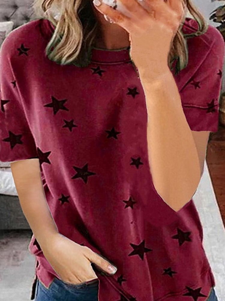 Rundhalsad Stjärna Kortärmad Casual Lös T-Shirt