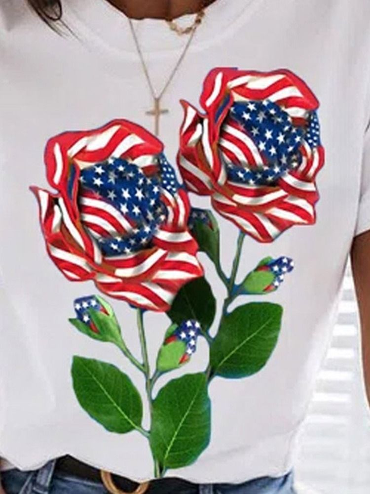 Standard Blommig Kortärmad Slimmad Casual T-Shirt