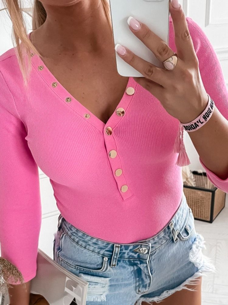 Standard Enkel Trekvartsärmad Smal Sommart-Shirt