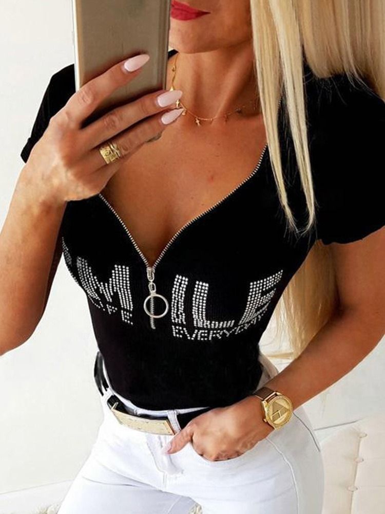 Standard Enkel V-Ringad Rak Mode T-Shirt