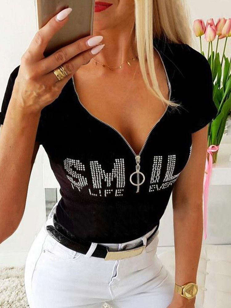 Standard Enkel V-Ringad Rak Mode T-Shirt
