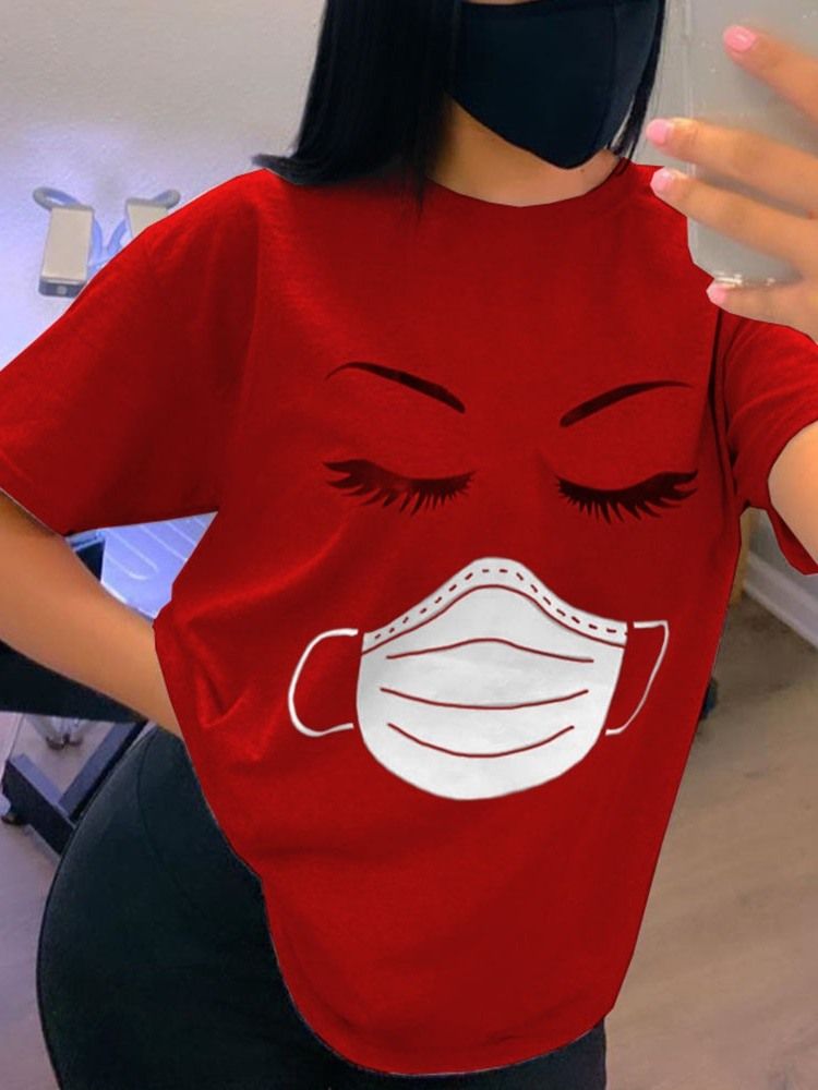 Standard Kortärmad Rundhalsad Lös Casual T-Shirt För Kvinnor