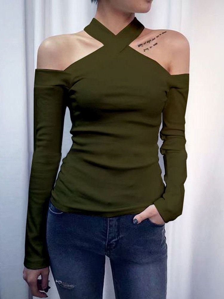 Standard Långärmad Enfärgad T-Shirt För Kvinnor