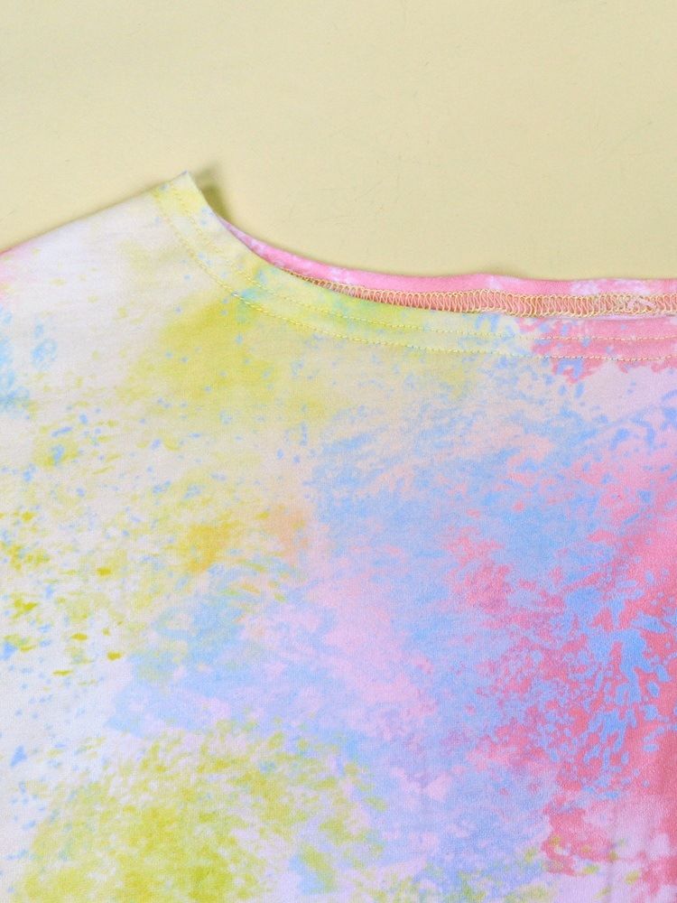 Tie Dye Långärmad Medellång Snedkrage Lös Sommar T-Shirt