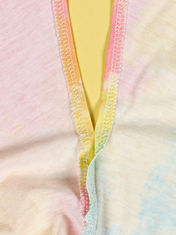 Tie Dye Långärmad Medellång Snedkrage Lös Sommar T-Shirt