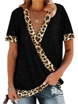 V-Ringad Kortärmad Leopard Lös Sommar-T-Shirt För Kvinnor