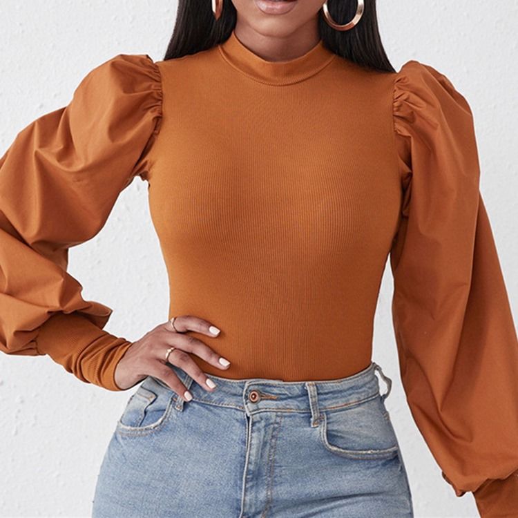 Vanlig Långärmad Standard Slim T-Shirt För Höst