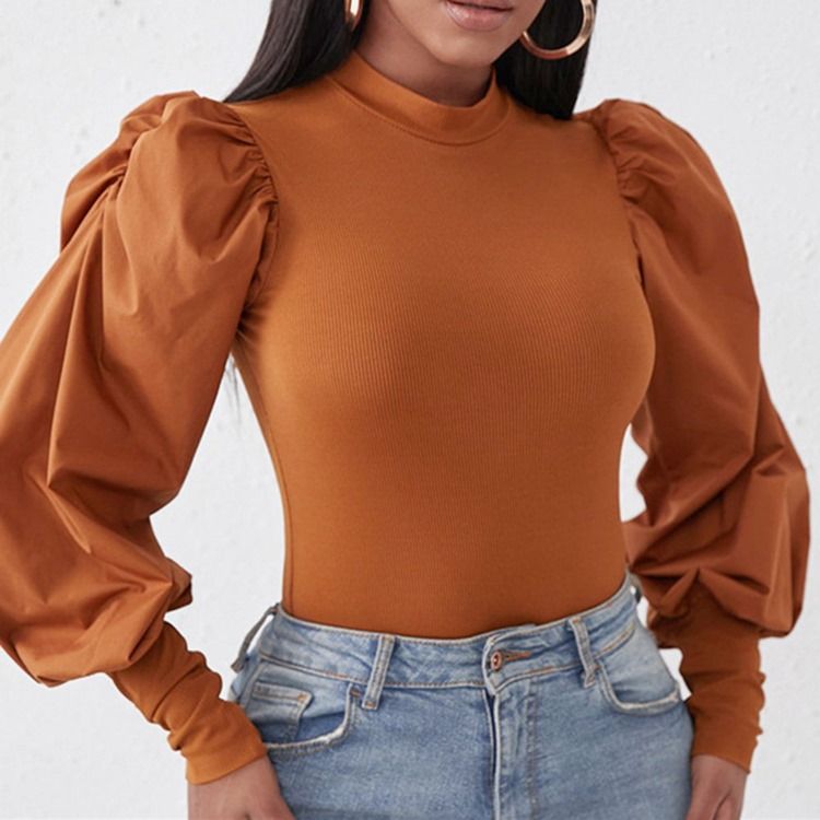 Vanlig Långärmad Standard Slim T-Shirt För Höst