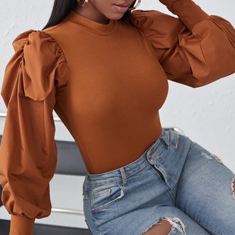 Vanlig Långärmad Standard Slim T-Shirt För Höst