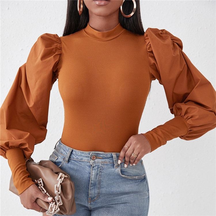 Vanlig Långärmad Standard Slim T-Shirt För Höst