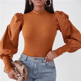 Vanlig Långärmad Standard Slim T-Shirt För Höst