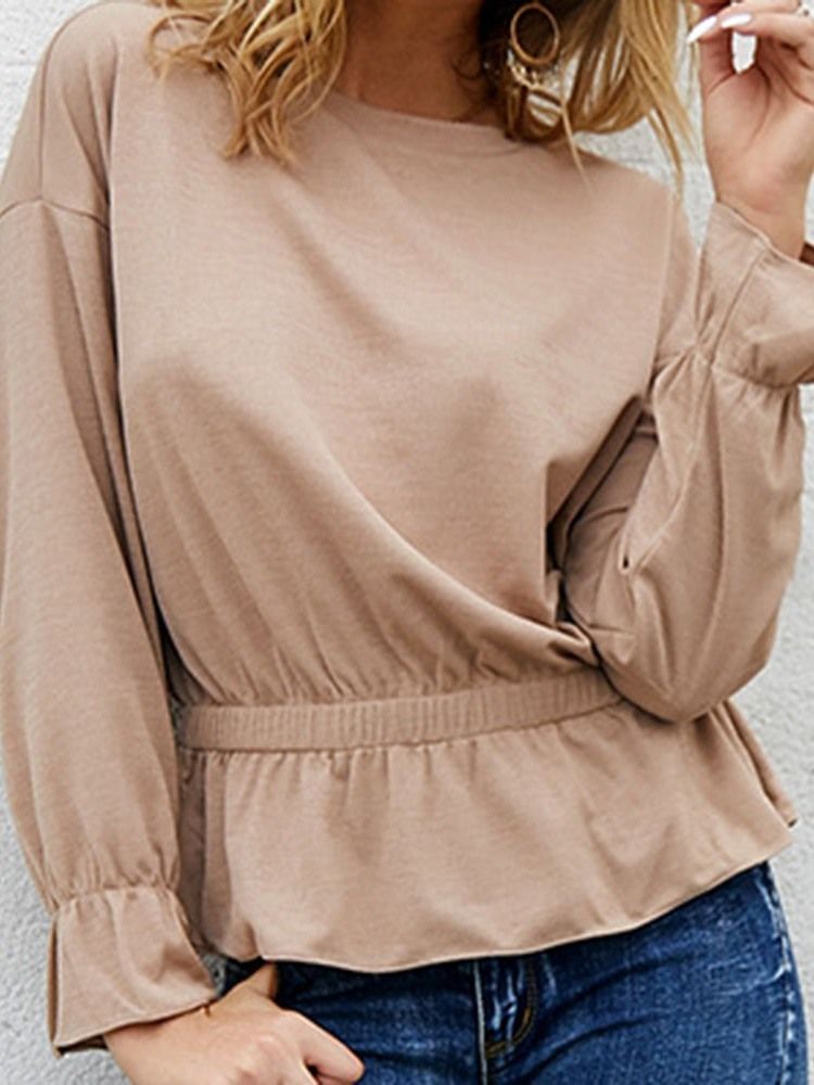 Vanlig Standard Långärmad Casual Lös T-Shirt