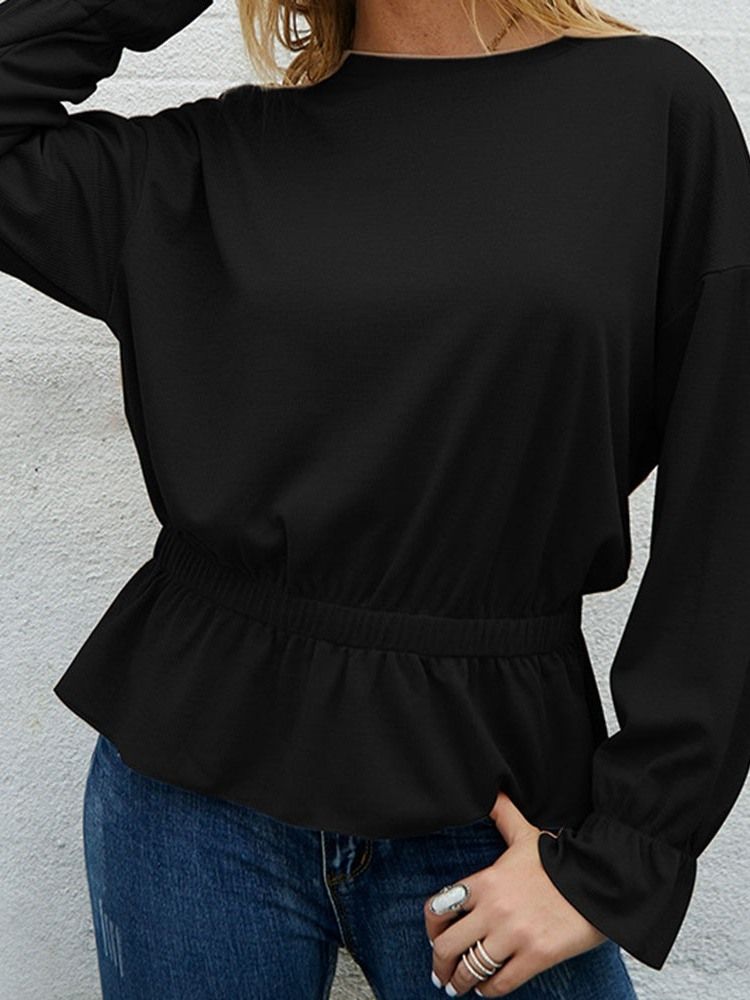 Vanlig Standard Långärmad Casual Lös T-Shirt