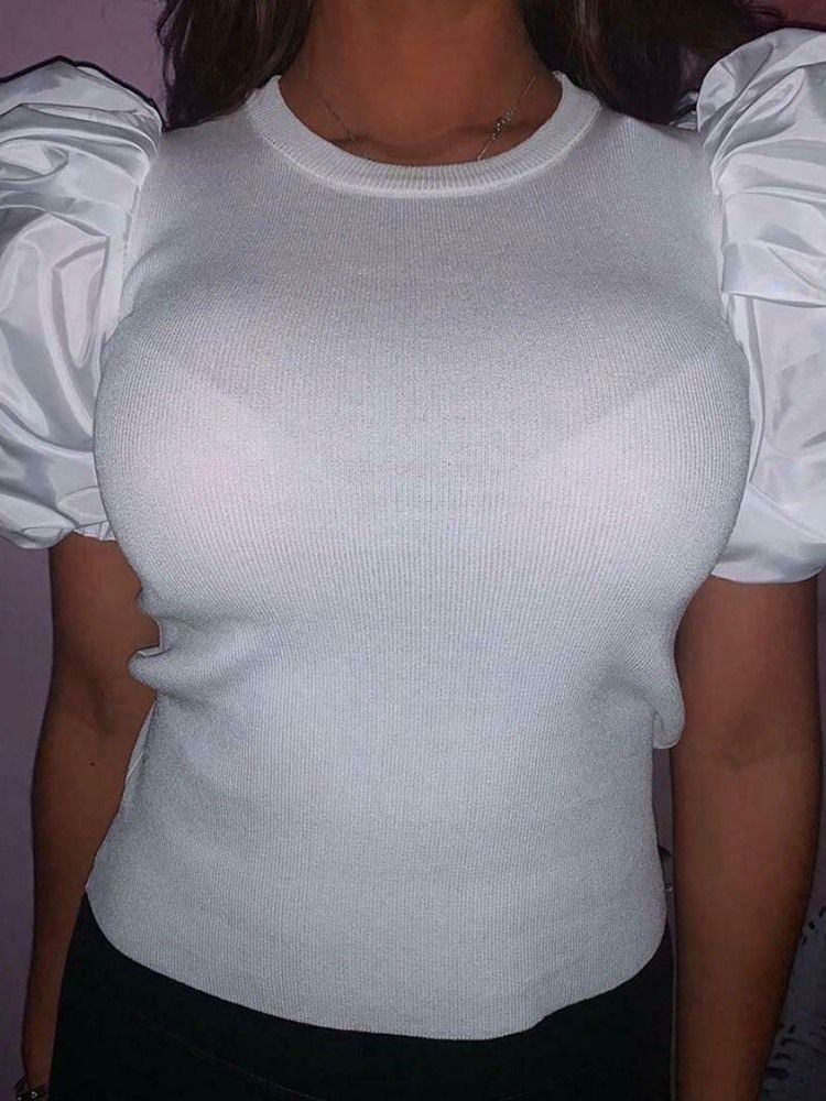 Vanlig Standard Rund Halsad Sommar Slimmad T-Shirt För Kvinnor