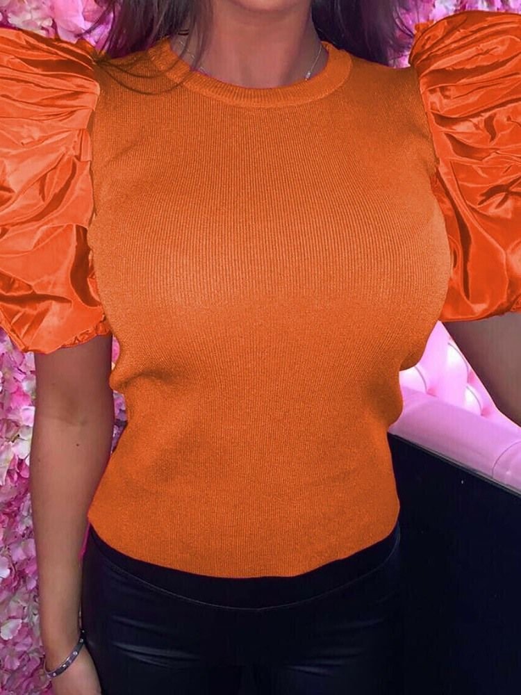 Vanlig Standard Rund Halsad Sommar Slimmad T-Shirt För Kvinnor