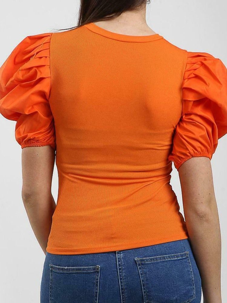 Vanlig Standard Rund Halsad Sommar Slimmad T-Shirt För Kvinnor