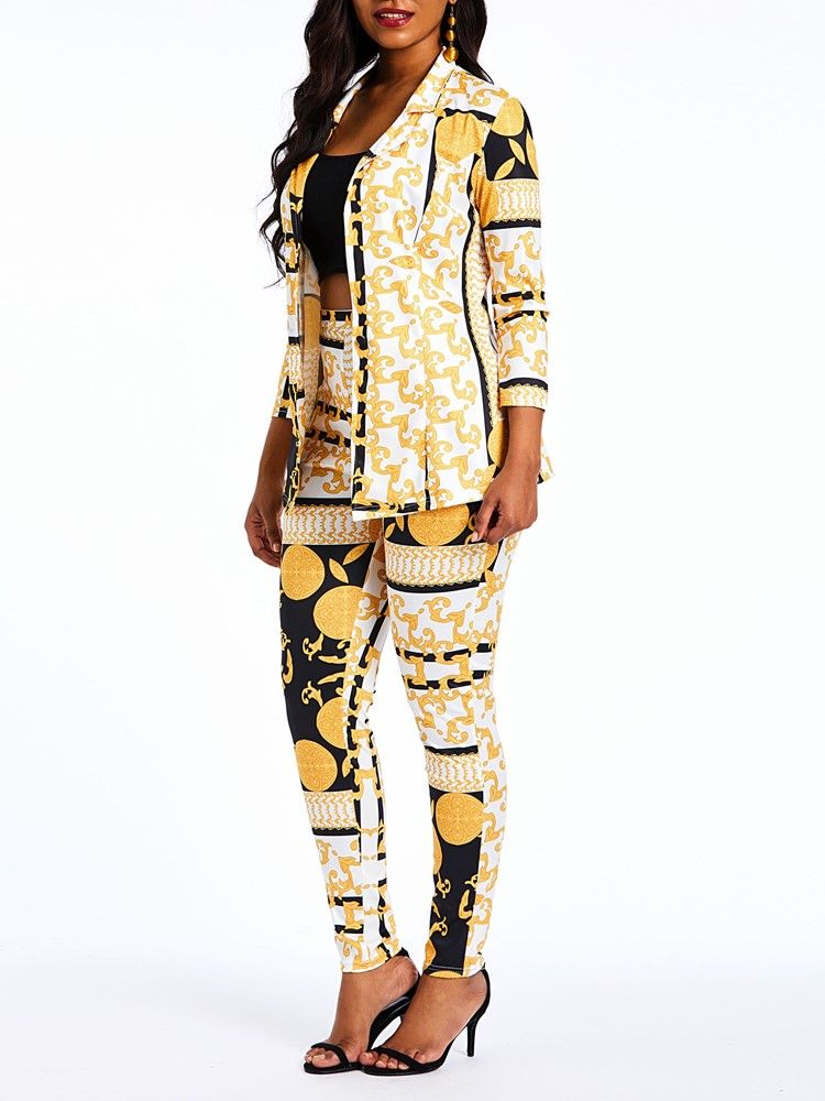 Afrikanskt Tryck Mode Geometriska Blazer Och Pencil Byxor Formell Kostym För Kvinnor
