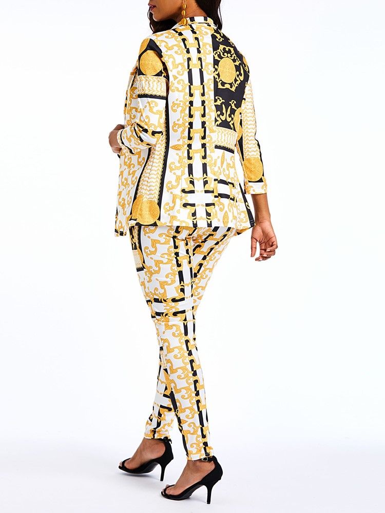 Afrikanskt Tryck Mode Geometriska Blazer Och Pencil Byxor Formell Kostym För Kvinnor