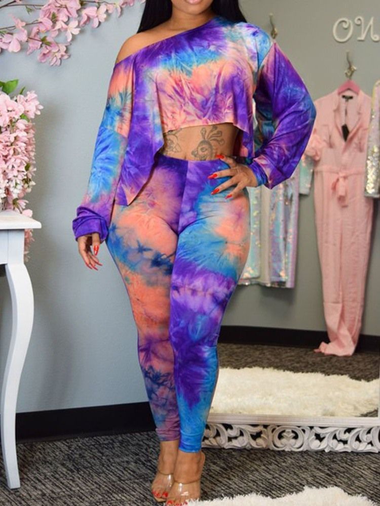 Ankel Långa Byxor Print Western Pencil Byxor Pullover Tvådelad Set Dambyxor Set
