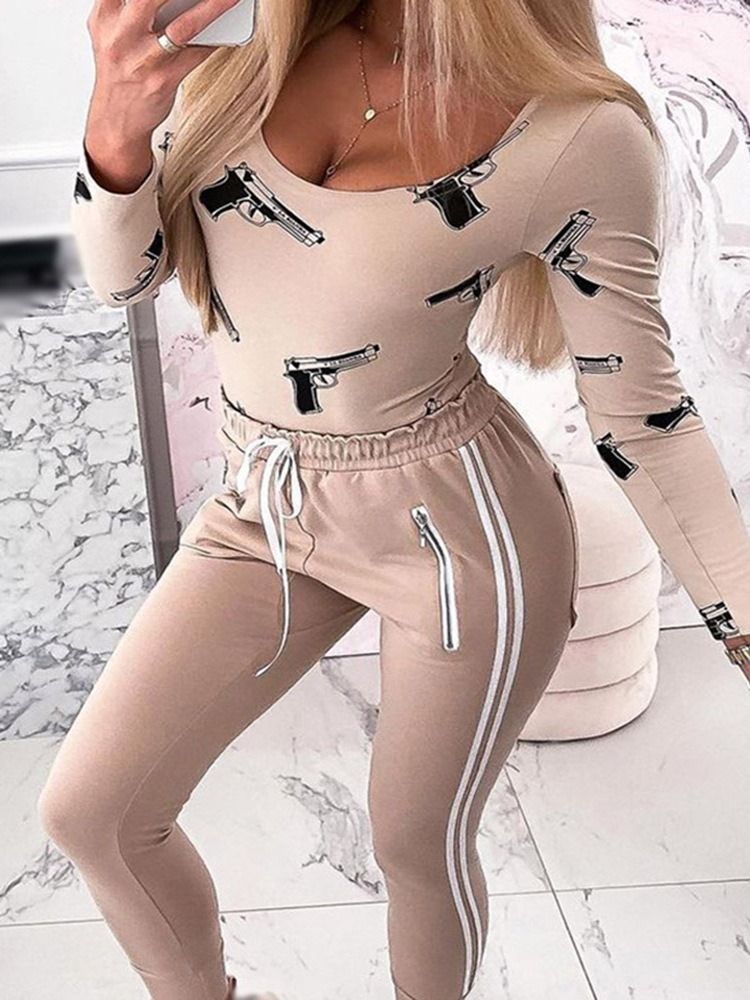Ankellånga Byxor Casual Dragkedja Pullover Pencil Byxor Tvådelade Set
