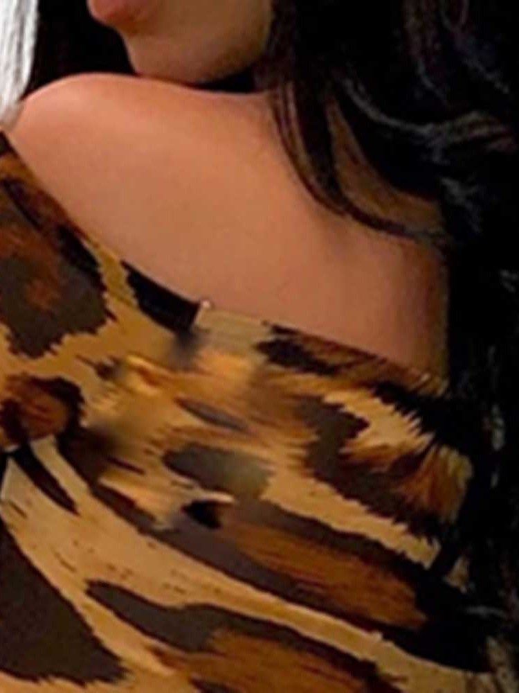 Ankellångt Tryck Sexigt Off Shoulder Tvådelade Set