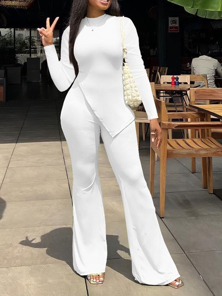 Asymmetriska Byxor Vanlig Tröja Bellbottoms Tvådelade Set