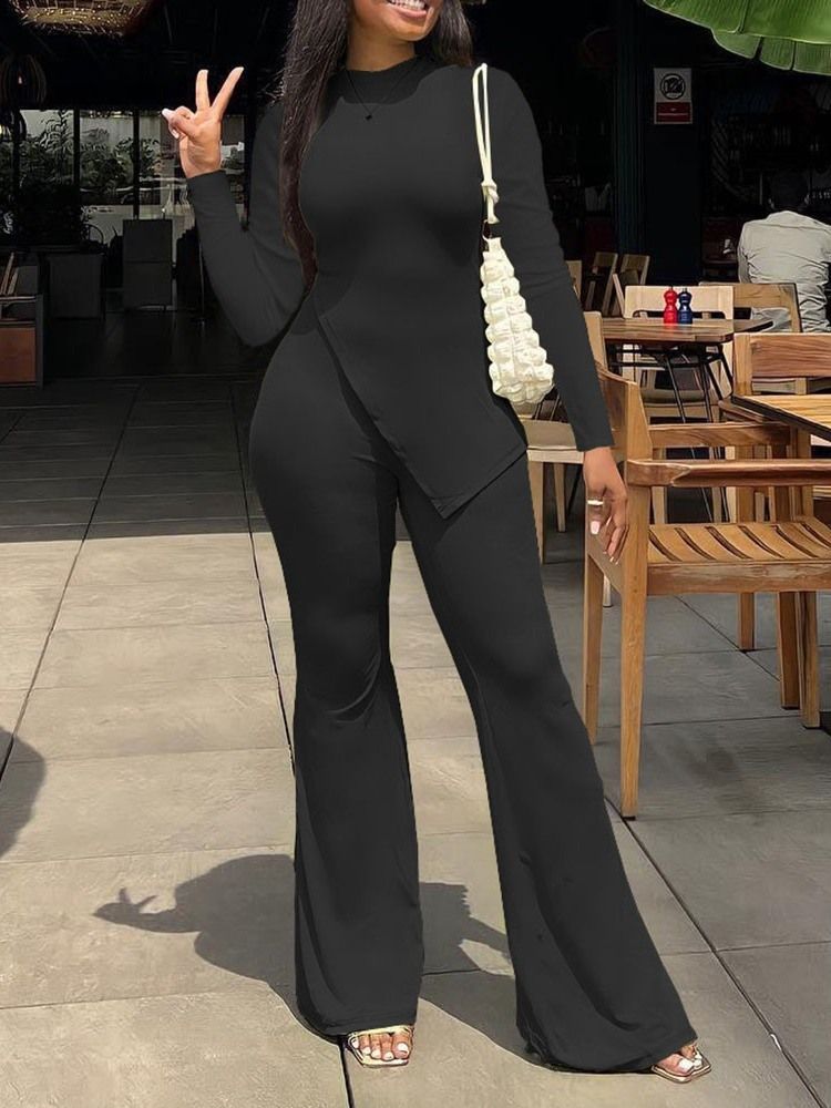 Asymmetriska Byxor Vanlig Tröja Bellbottoms Tvådelade Set