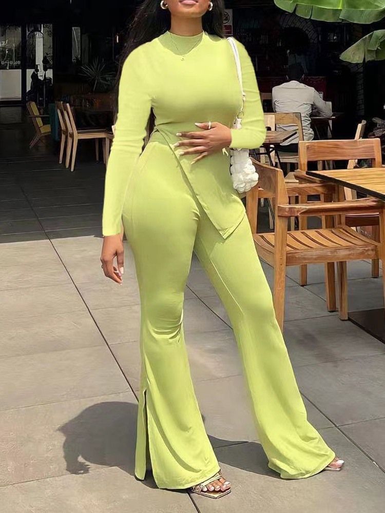 Asymmetriska Byxor Vanlig Tröja Bellbottoms Tvådelade Set