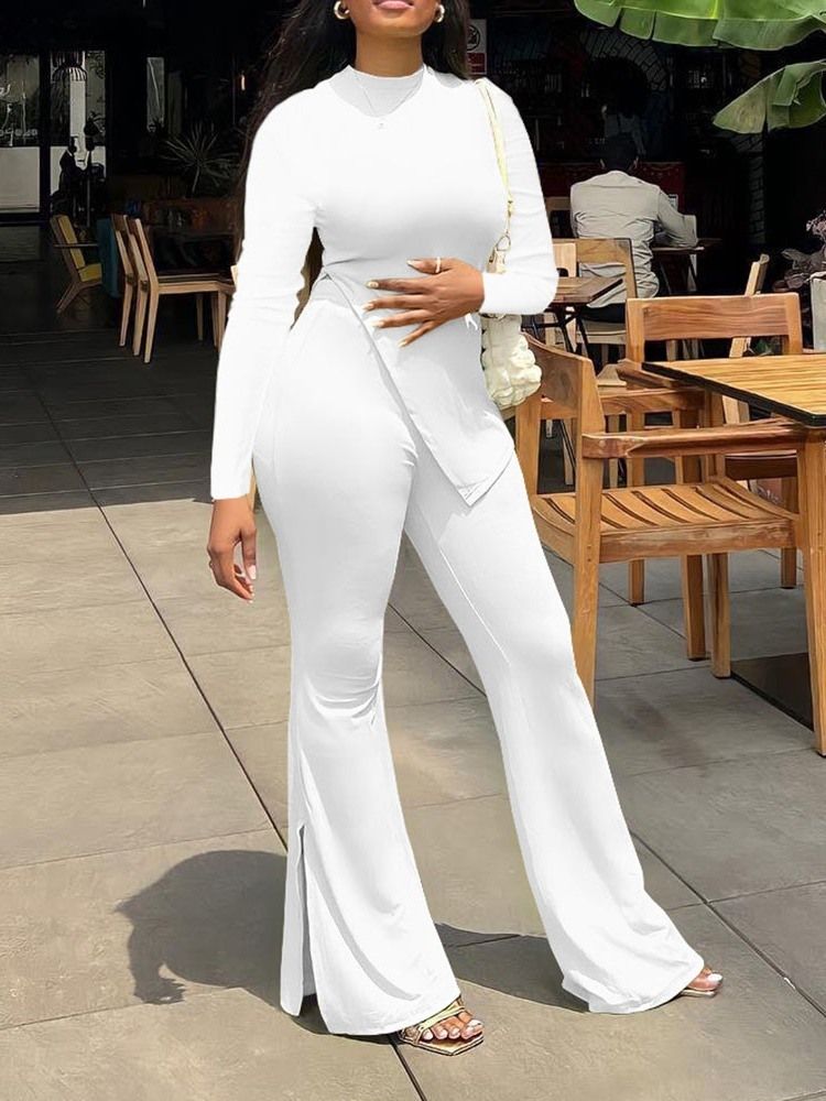 Asymmetriska Byxor Vanlig Tröja Bellbottoms Tvådelade Set